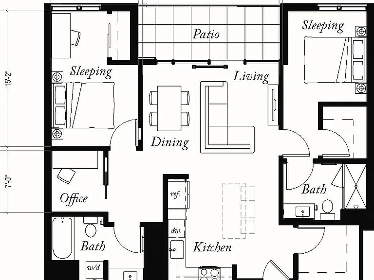 2x2 + Den Penthouse floor plan Willow