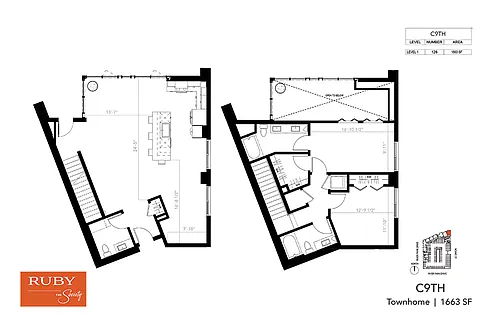 Floor plan Two Bedroom Townhome C9TH