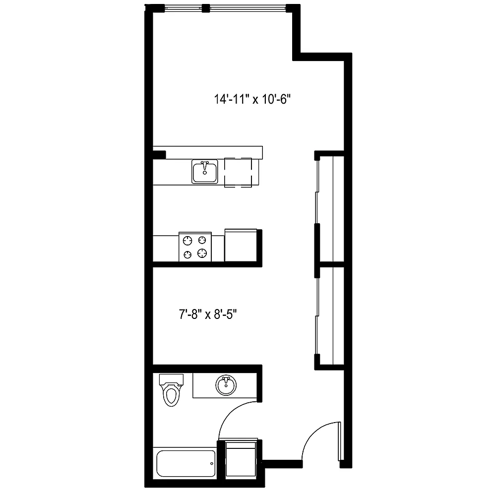Floor plan Open 1 Bedroom B