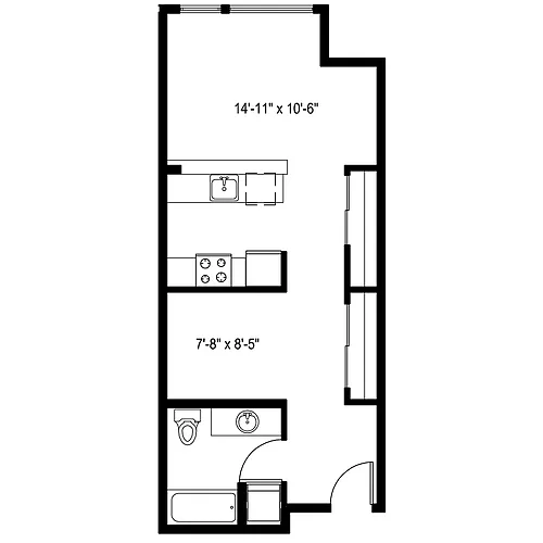 Floor plan Open 1 Bedroom B
