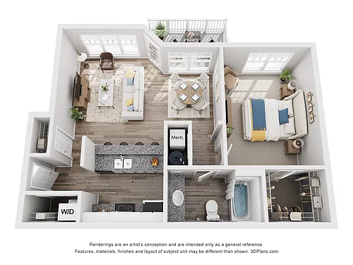 Floor plan A1 - One Bedroom, One Bathroom