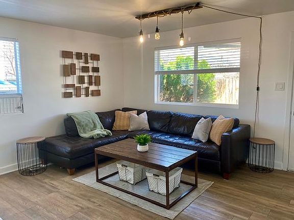 Living room with comfy leather couch