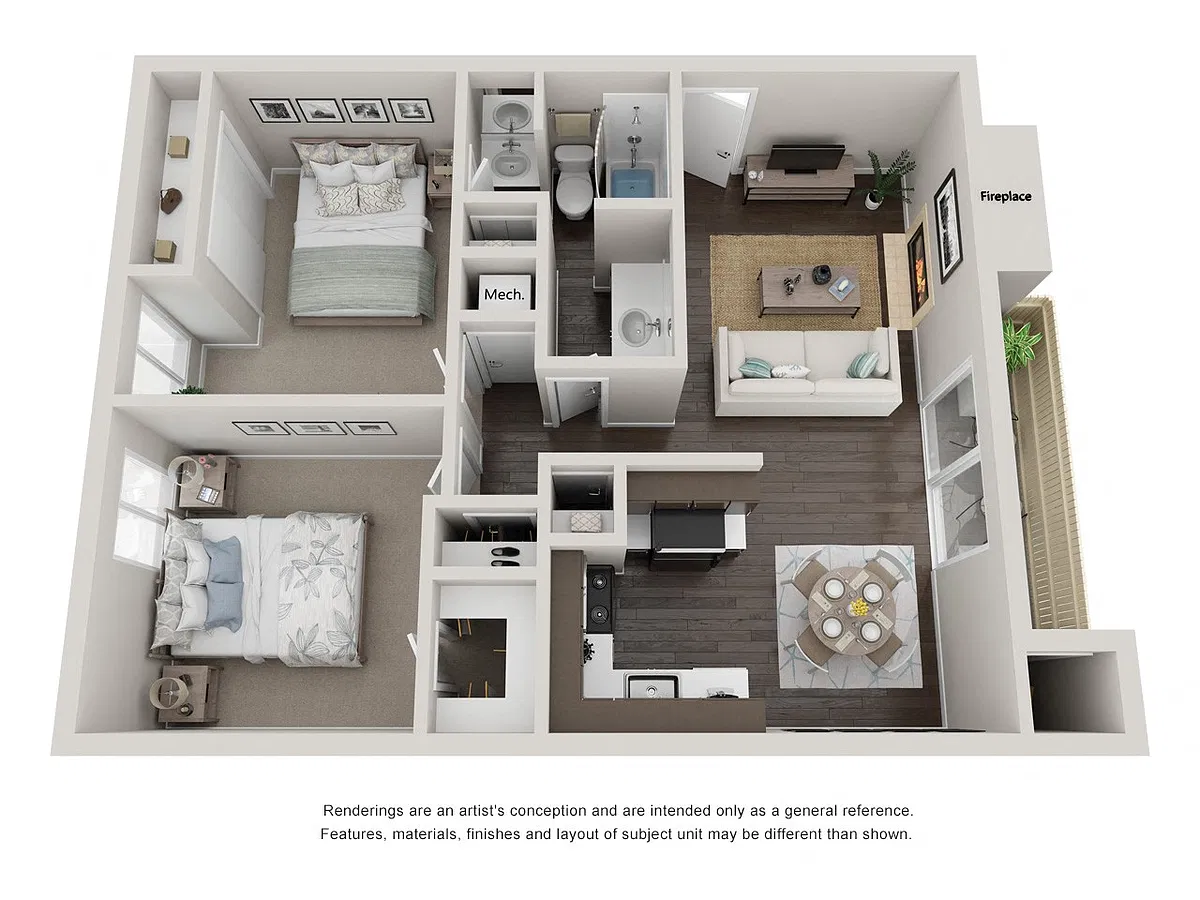 Floor plan 2 Beds 1.5 Bath Maple