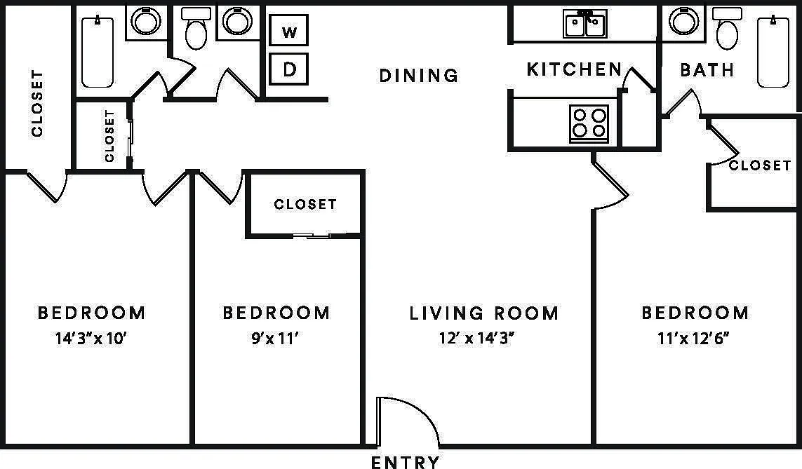 Floor plan 3 Bedroom 2 Bath