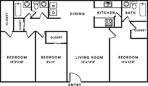 Floor plan 3 Bedroom 2 Bath
