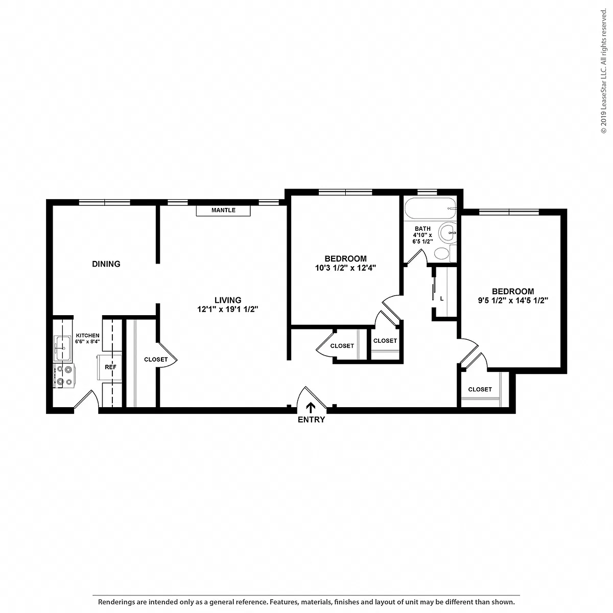 Floor plan 2 Bedroom 1 Bath Large