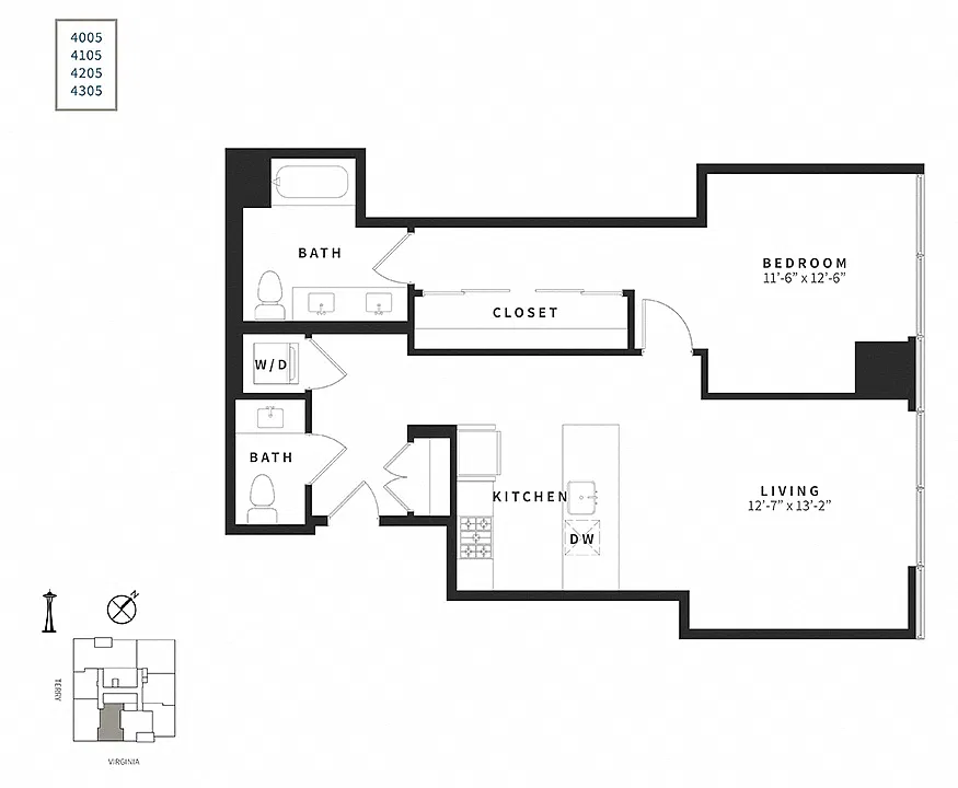 Floor plan Signature 1 Bedroom A2PH