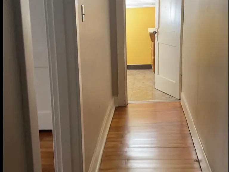 Hallway from bedroom & Living room to Bathroom (end of the hallway) or turn LEFT to get into home office / dining room and then into the kitchen.
