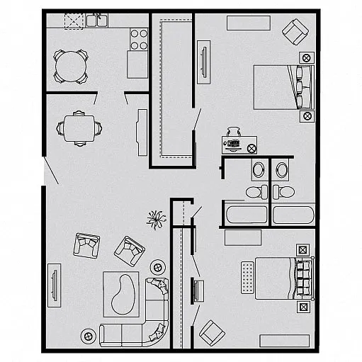 Floor plan 2 Bed, 2 Bath (E)