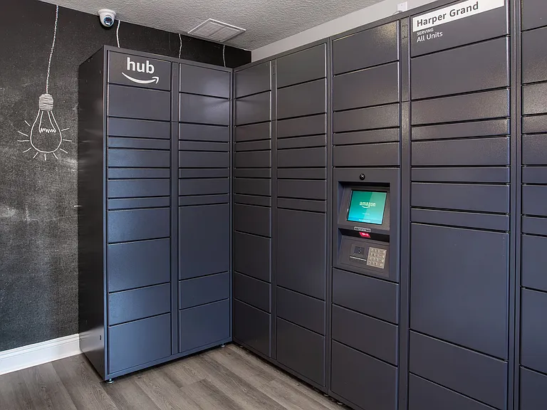 Enjoy convenient and secure package pickup 24/7 with Amazon Hub Lockers available for all residents at Harper Grand Apartments in Orlando, FL.