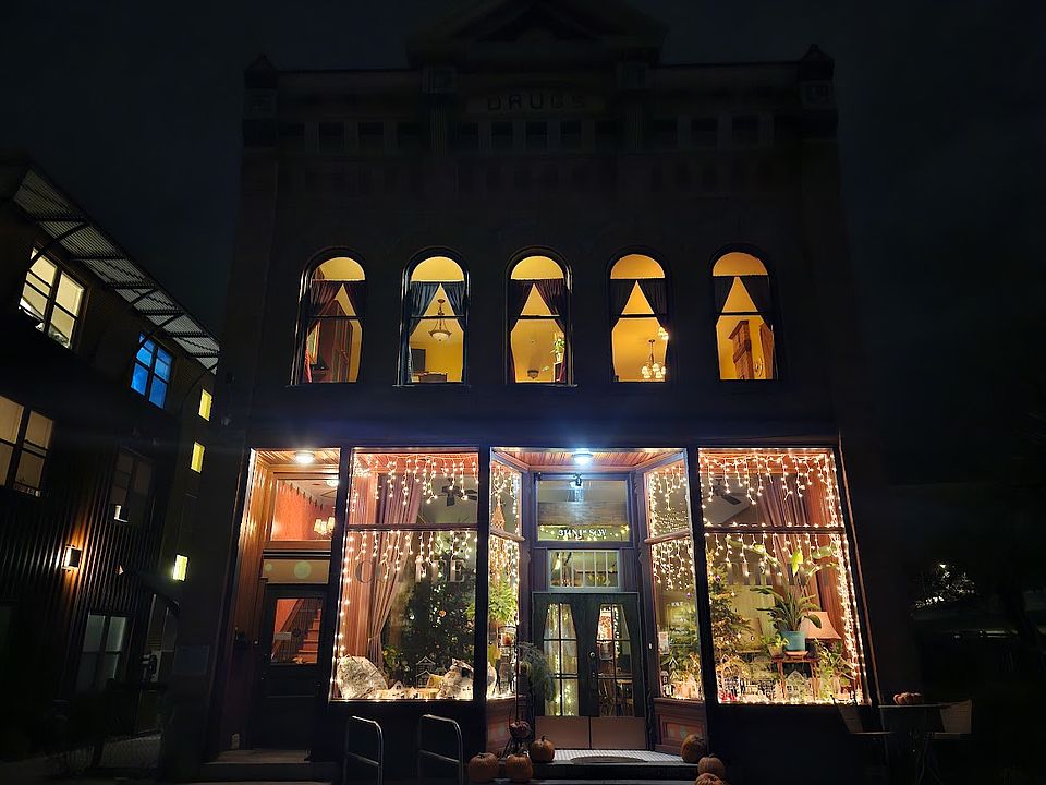 Front of the building at night
