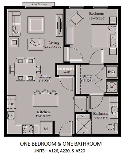 Floor plan 1 Bedroom, 1 Bath