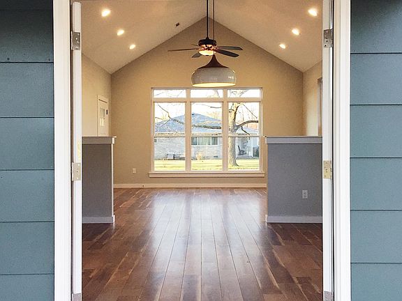 The beautiful view inside with the French doors open.