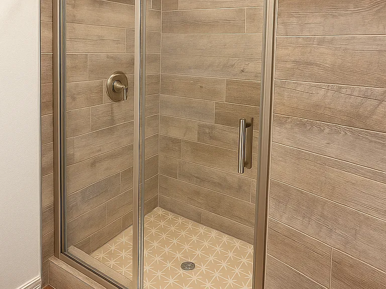 Elegant Bathroom with Double Vanity and Clean modern Shower Room