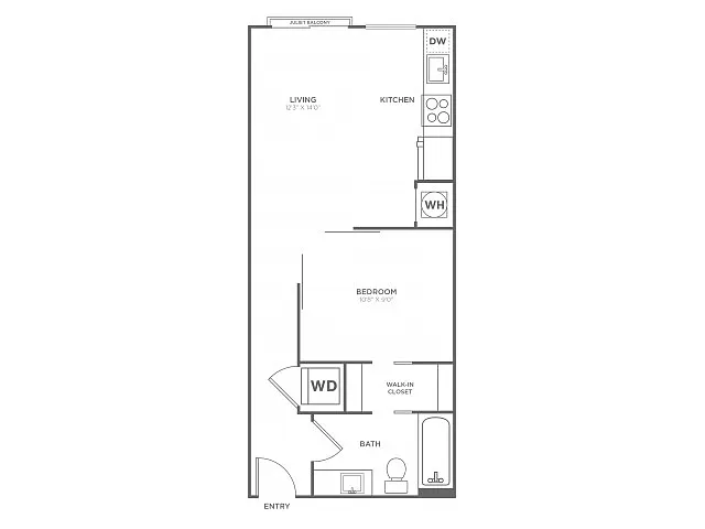 Floor plan One Bedroom One Bath (529 SF)