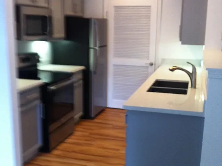 1x1 / 729 sf - KITCHEN white quartz, grey cabinets