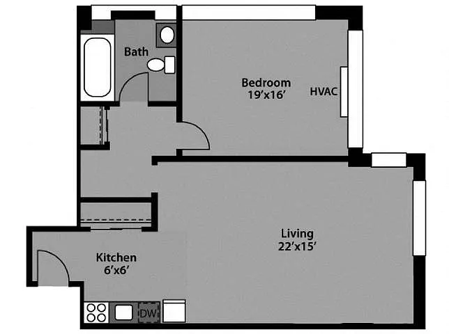 Floor plan 1 Bed / 1 Bath - A1B