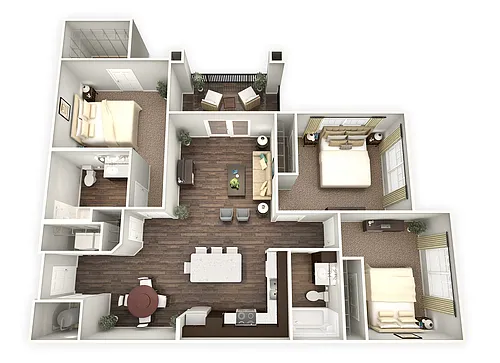 Floor plan 3BR 2BA (1359 SF)
