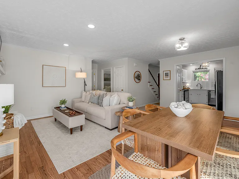View of living room, dining area and kitchen on main level