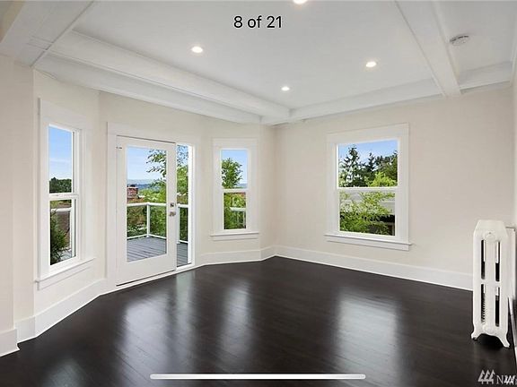 Living room with door to deck