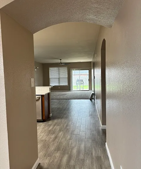 View into Kitchen, Dining, and Family rooms
