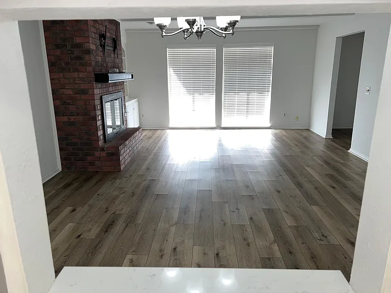 living & dining room from kitchen passthrough window