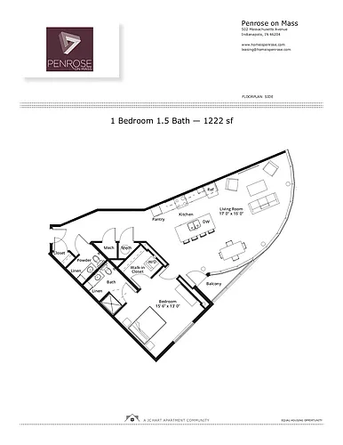 Floor plan 1BR/1.5B G Mass NE Corner Curtain (shower/balc/cor