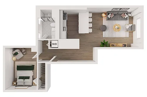 Floor plan 1 BR. Park/Lake View (A)