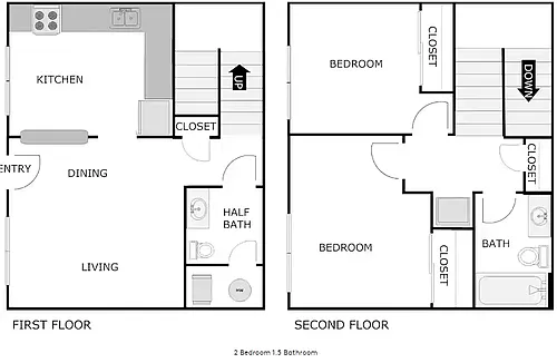 Floor plan 2 Bed Townhome