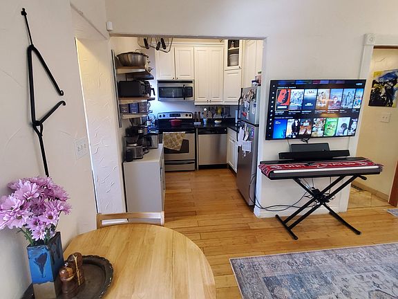 View into kitchen from living room.
