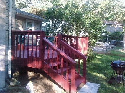 The deck on rear of house