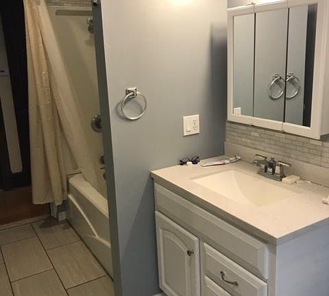 Remodeled bathroom that is spacious!