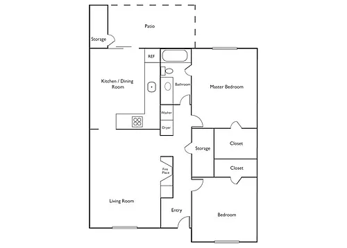 Floor plan 2 Bed 1 Bath Small