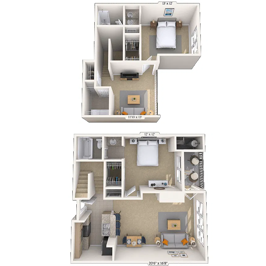 Floor plan Townhome 2x2 1302 SF
