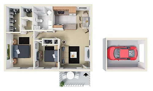 Floor plan 2B/1B/1CD