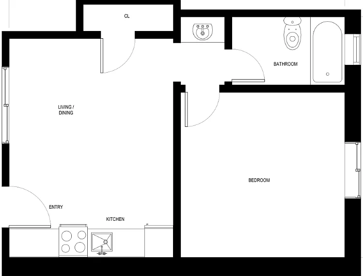 Floor plan 1 Bedroom 1 Bath_392