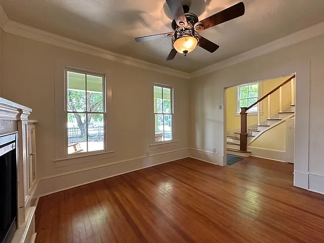The Living Room looking to the porch and stair.