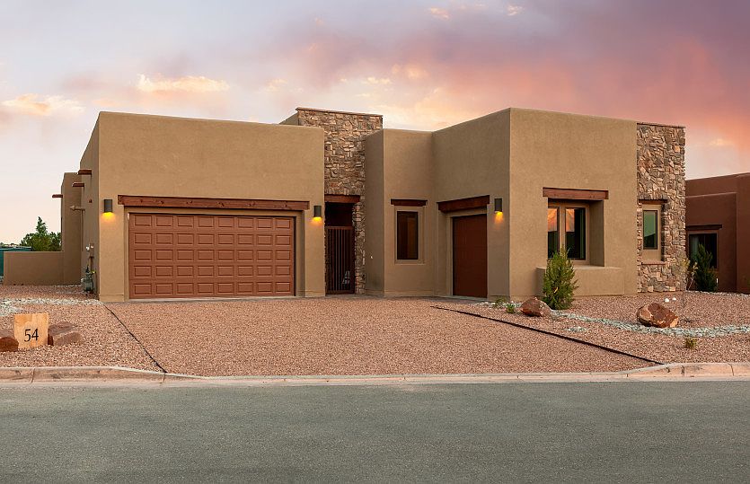 Catalina home exterior in Las Campanas build in our exterior style A enhanced with stone.