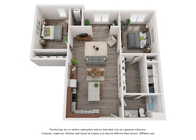 Floor plan 2 Bedroom 1 Bath w/Sunroom