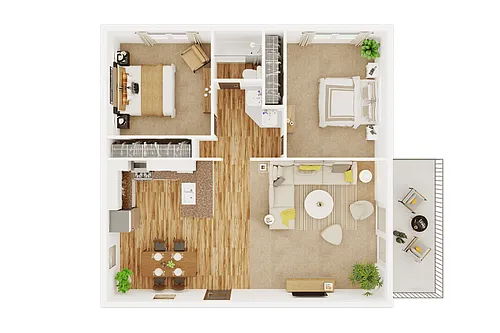Floor plan Two Bedroom and One Bathroom