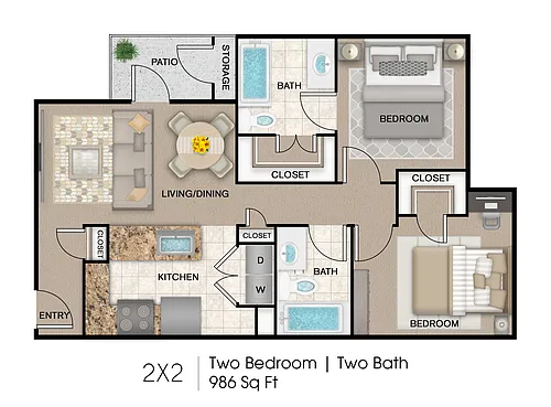 Floor plan 2 Bed 2 Bath Market