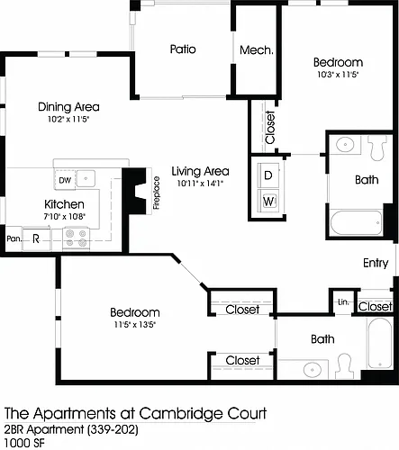 Floor plan 2BR 2BA (1000sf)