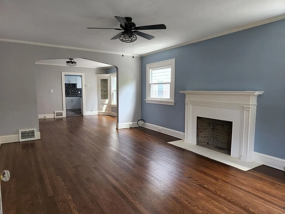 Living room looking into dining room/kitchen