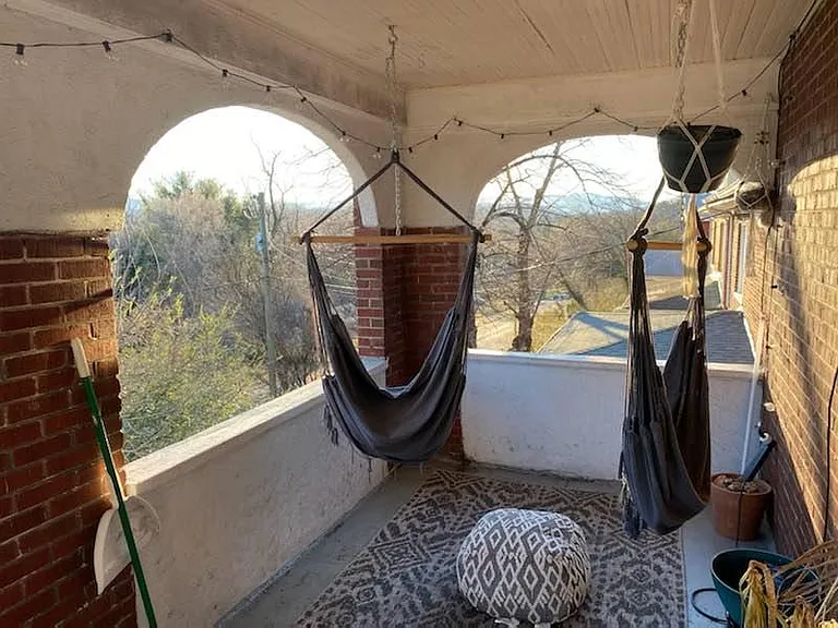 Large Private Balcony. Two Outdoor Ceiling Fans to be Installed (see pic). Hooks have been removed, ceiling fan will go there.