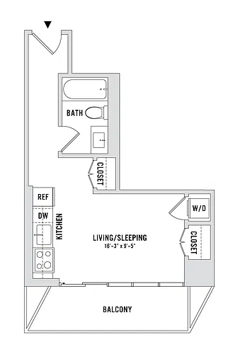 Floor plan Studio, 1 Bathroom 0 Bed 1 Bath 5