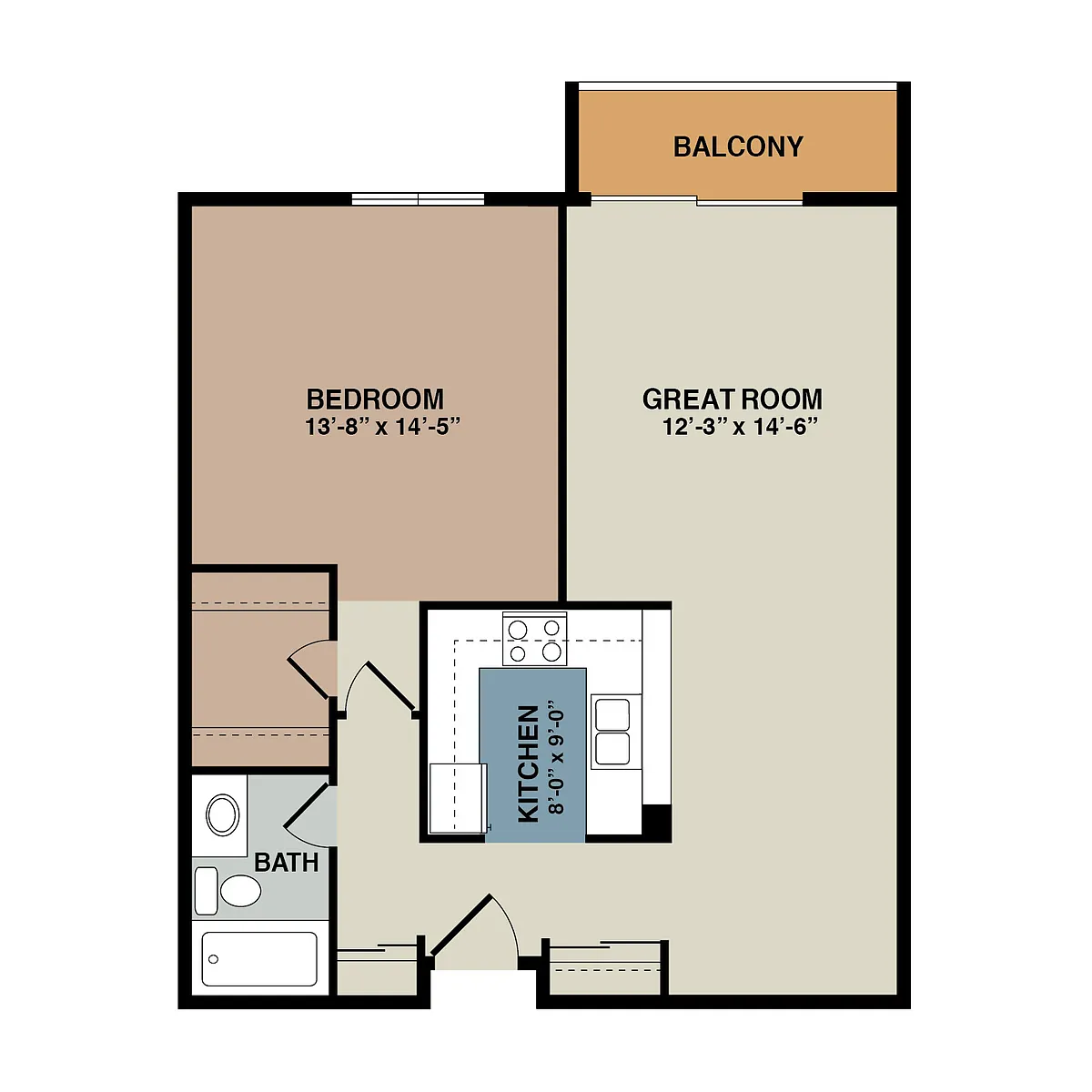 Floor plan 1 Bedroom - 1C