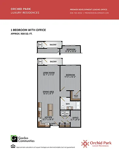 Floor plan $3.44/sq.ft. - One Bedroom with Office
