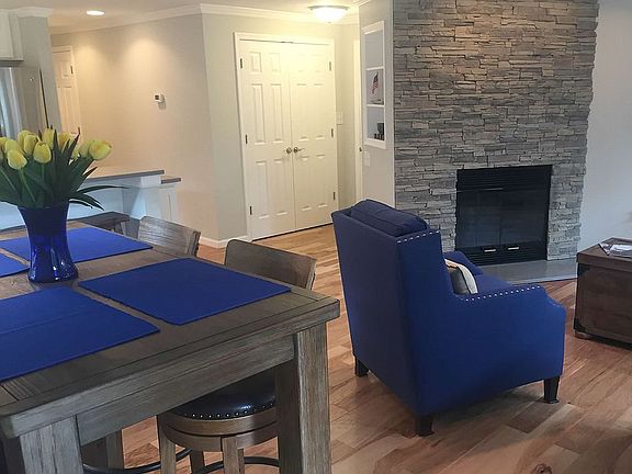 Stone wood burning fireplace