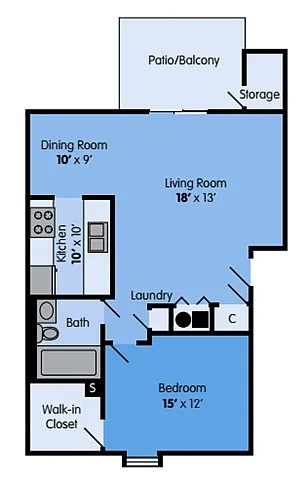Floor plan 1 bed 1 bath sm classic wb1x1sl- Maple