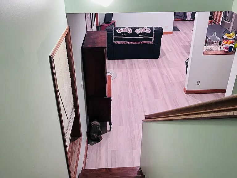 Staircase down to level 1 living room